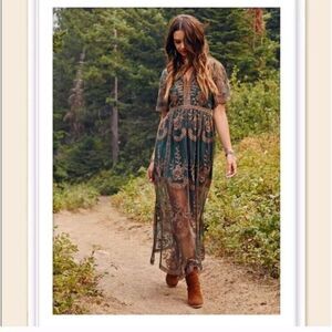 Altar'd State Catania Maxi Dress In Black Multi Women's Size Large Boho Bohemian